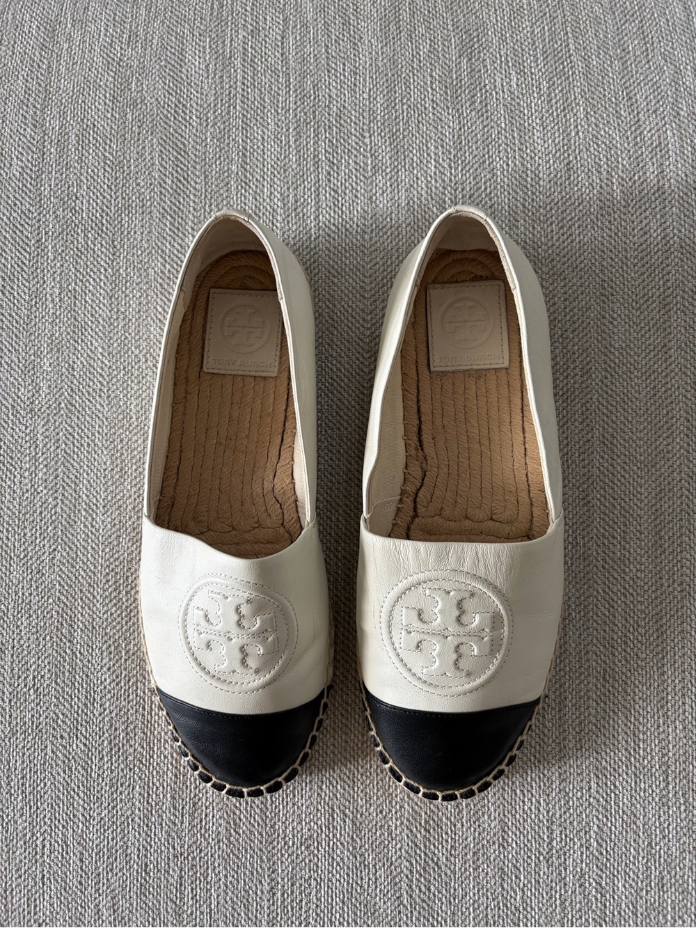 Tory Burch Two-Tone Leather Espadrilles in White and Black